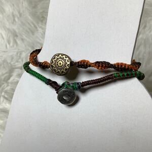 Wakami Green Orange Braided Cord Bronze Sun Charm Earth Boho Bracelet Set A7-39